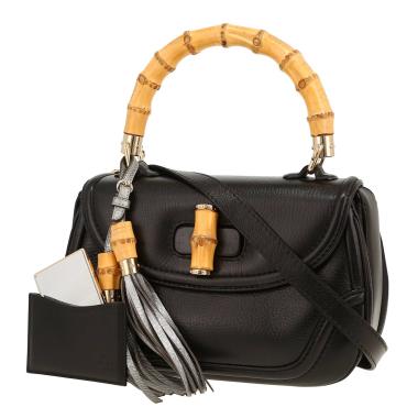 Bolso de mano Gucci  Bamboo en cuero granulado negro y bambú