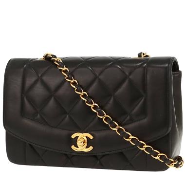 Bolso bandolera Chanel Diana de piel acolchada negra