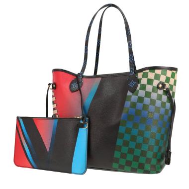 Louis Vuitton  Neverfull shopping bag  in black, blue, green and red leather