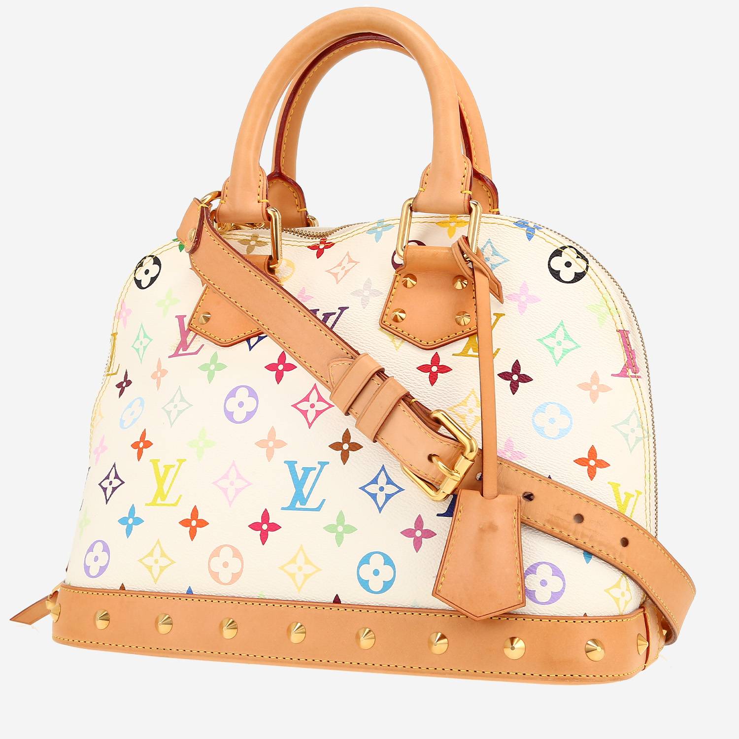 Borsa Louis Vuitton  Alma Editions Limitées in tela monogram multicolore e bianca e pelle naturale
