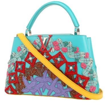 Louis Vuitton  Capucines MM shoulder bag  in blue, pink, red and purple leather  and blue lizzard
