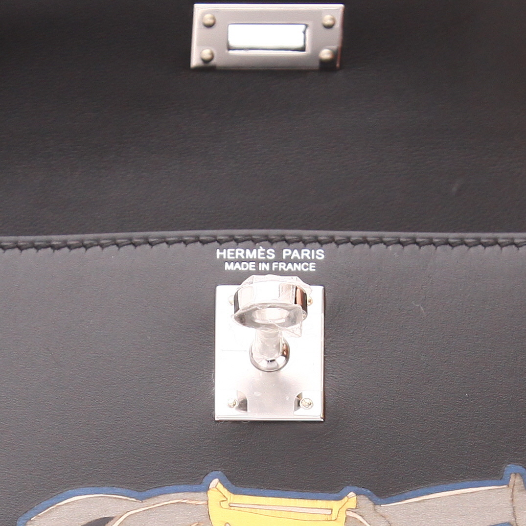 Borsa Hermès  Kelly 20 cm Cheval De Bois in pelle Tadelakt nera - Detail D2