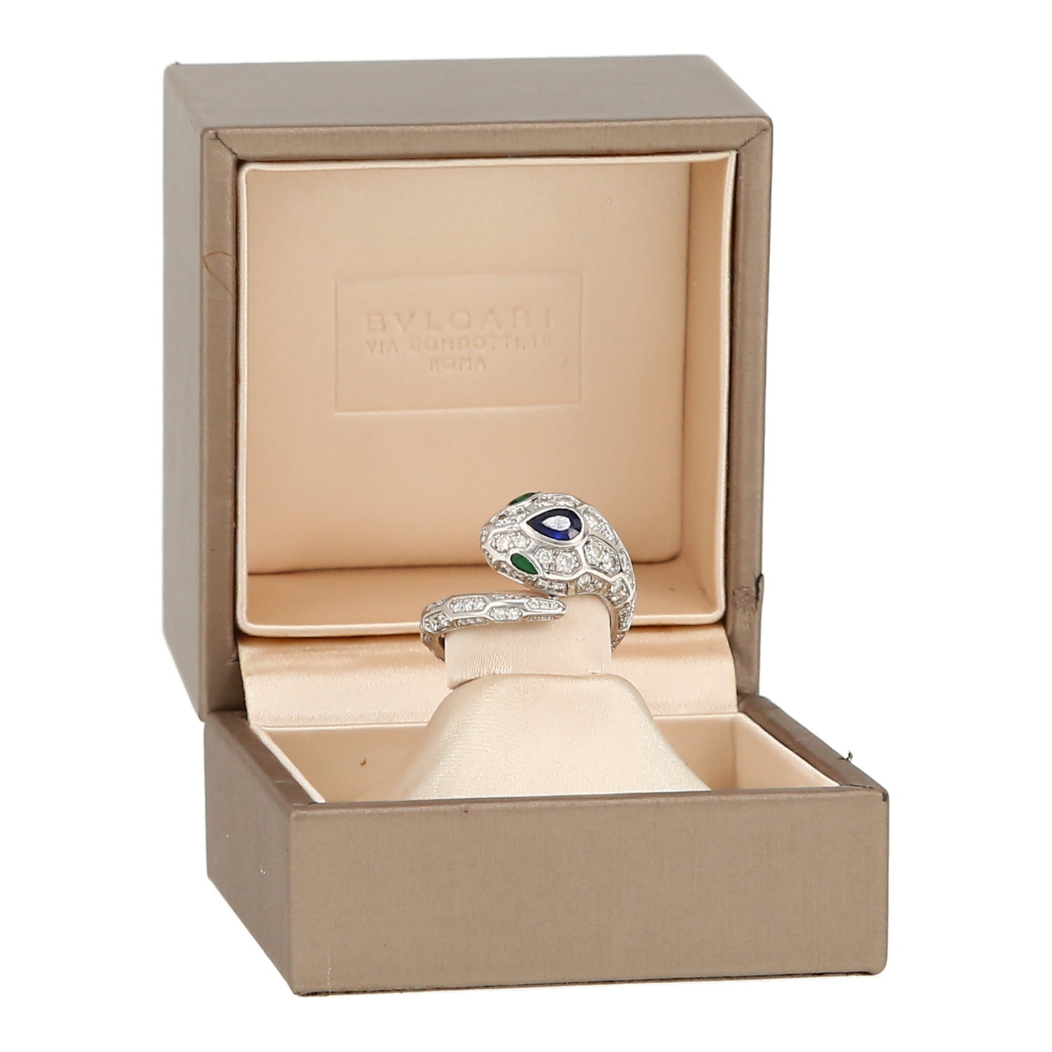 Anello Bulgari Serpenti Seduttori in oro bianco, diamanti e zaffiro - Detail D2