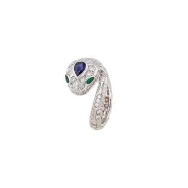 Bulgari Serpenti Seduttori ring in white gold, diamonds and sapphire