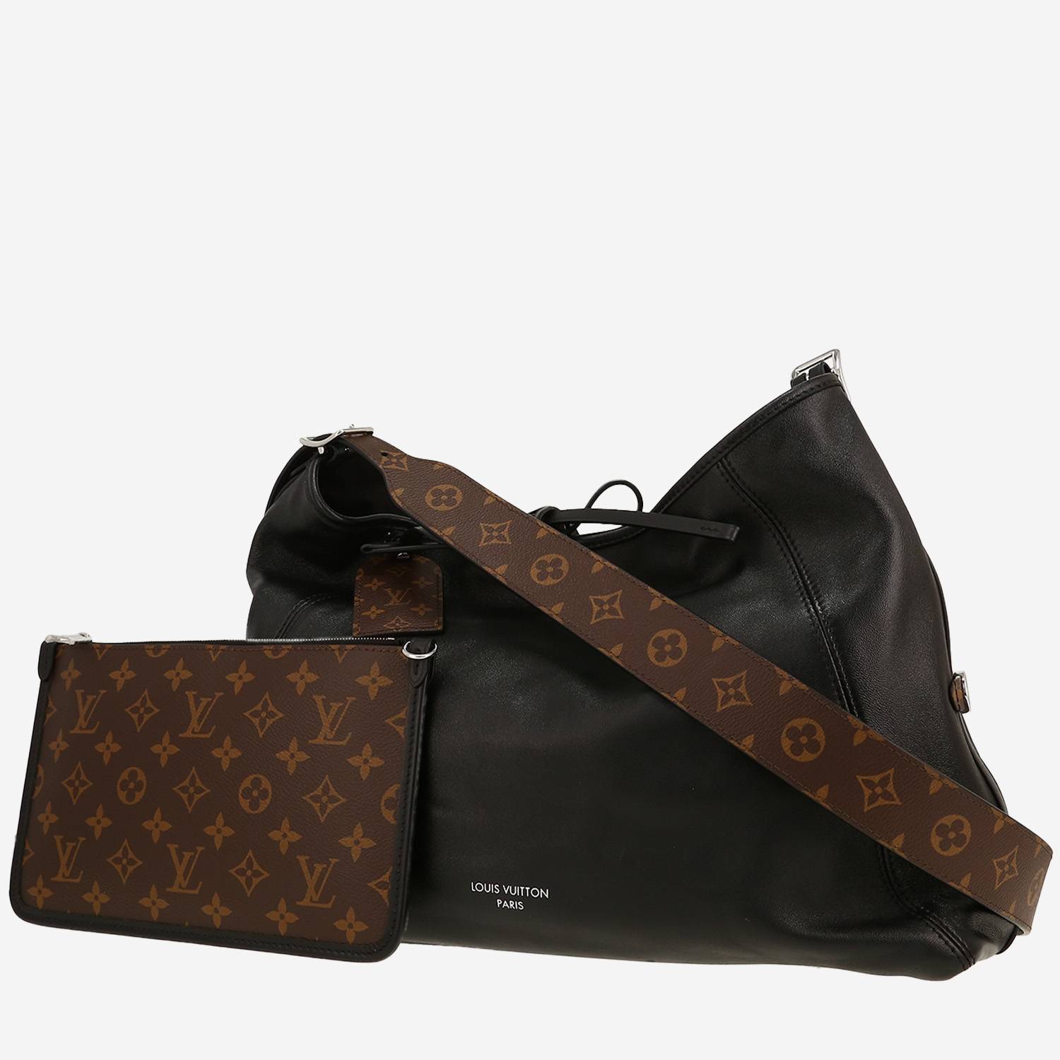 Louis Vuitton  Carryall shoulder bag  in black leather  and brown monogram canvas