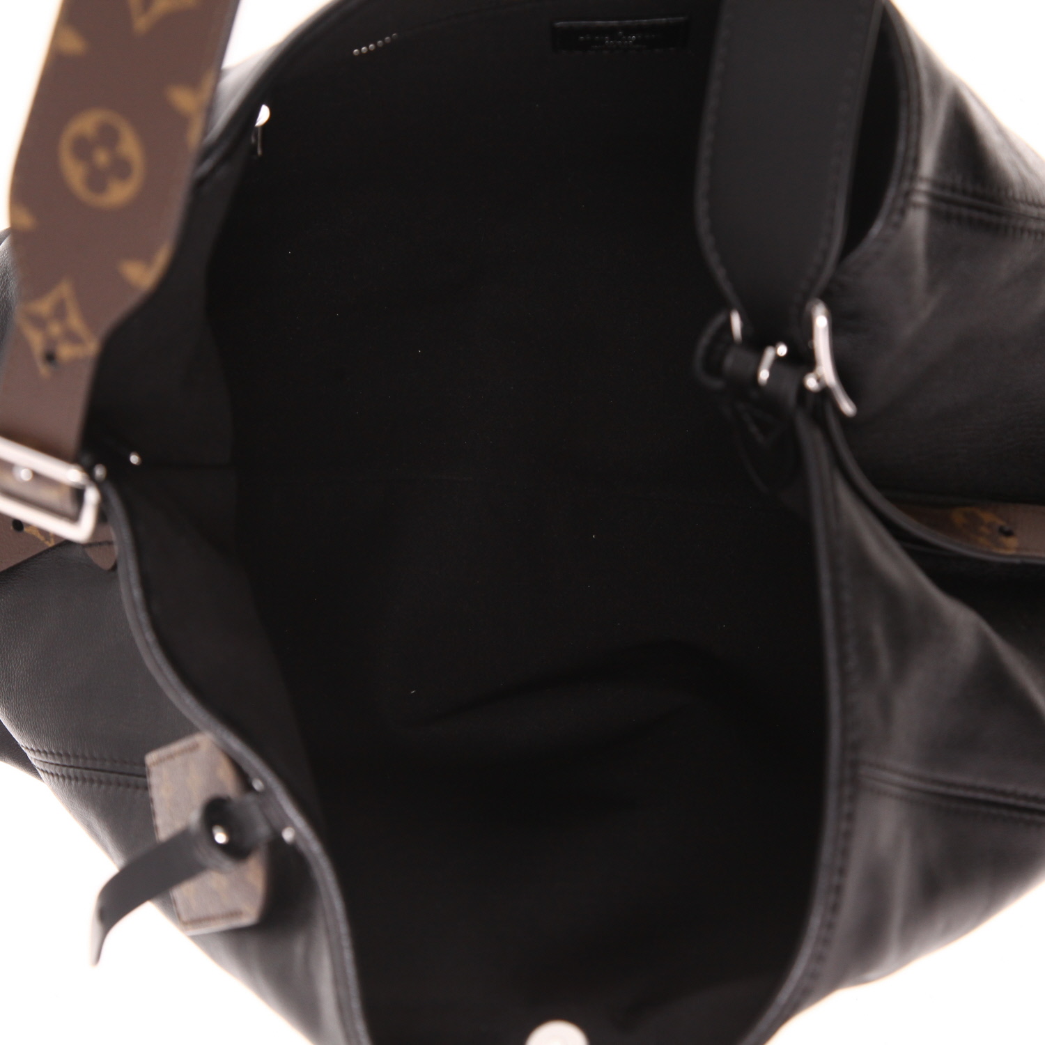 Borsa a tracolla Louis Vuitton  Carryall in pelle nera e tela monogram marrone - Detail D3