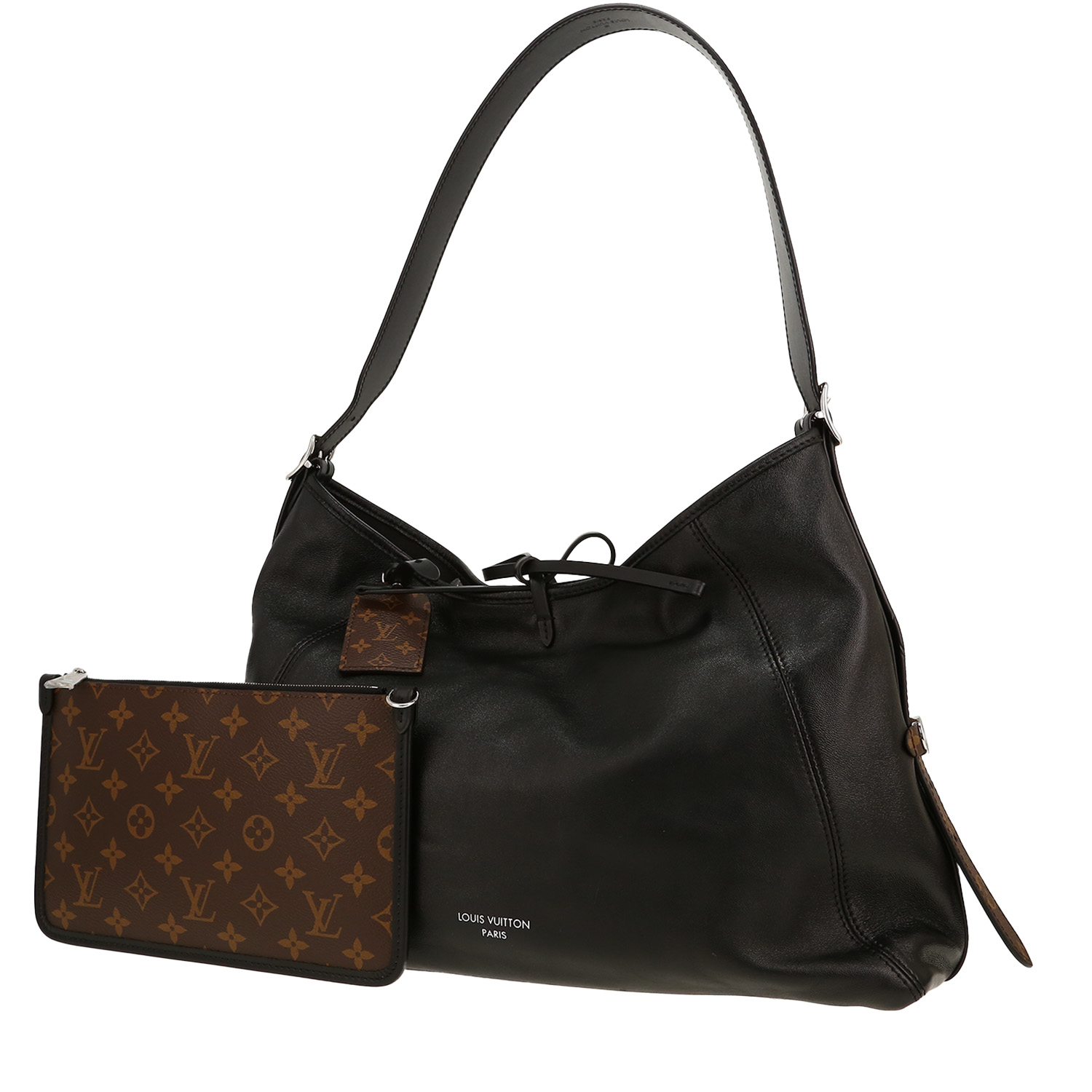 Borsa a tracolla Louis Vuitton  Carryall in pelle nera e tela monogram marrone - Detail D4