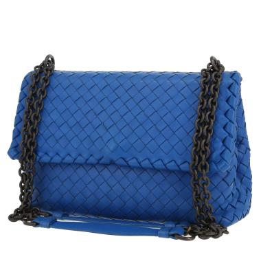 Sac à main Bottega Veneta  Olimpia en cuir intrecciato bleu