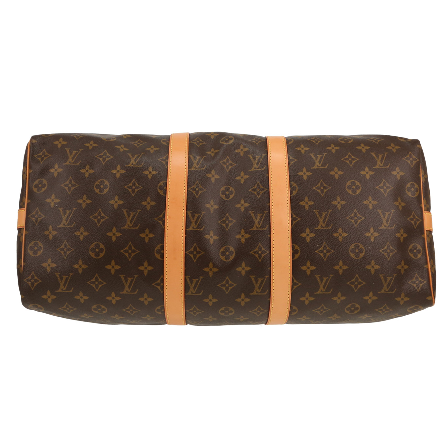 Borsa da viaggio Louis Vuitton Keepall 50 in tela Monogram marrone e pelle naturale - Detail D1