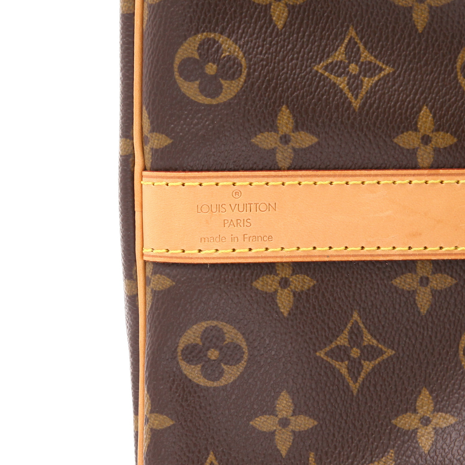 Borsa da viaggio Louis Vuitton Keepall 50 in tela Monogram marrone e pelle naturale - Detail D2