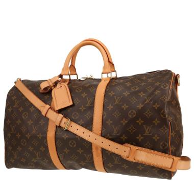 Bolsa de viaje Louis Vuitton Keepall 50 de lona Monogram marrón y piel natural