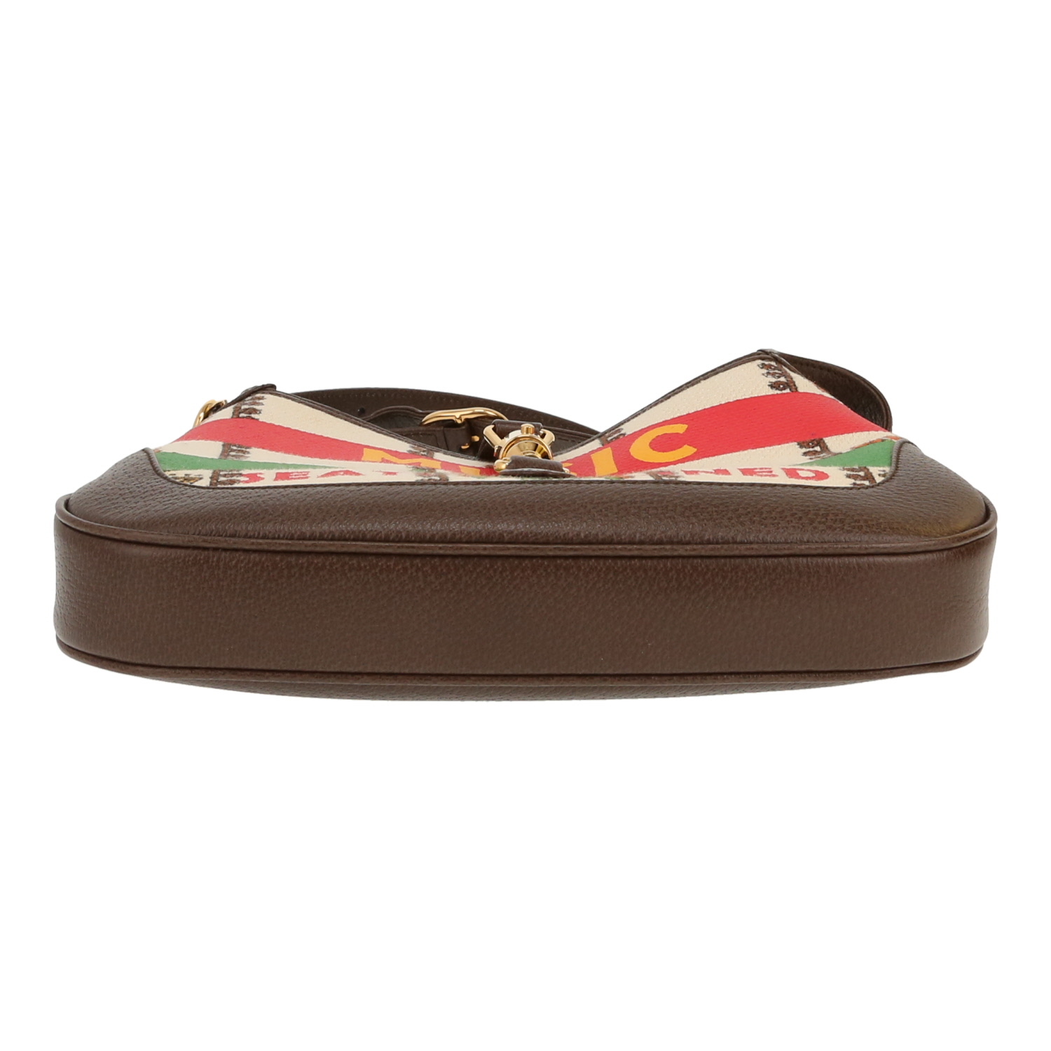 Sac bandoulière Gucci Jackie Centennial Music en toile beige et cuir marron - Detail D1