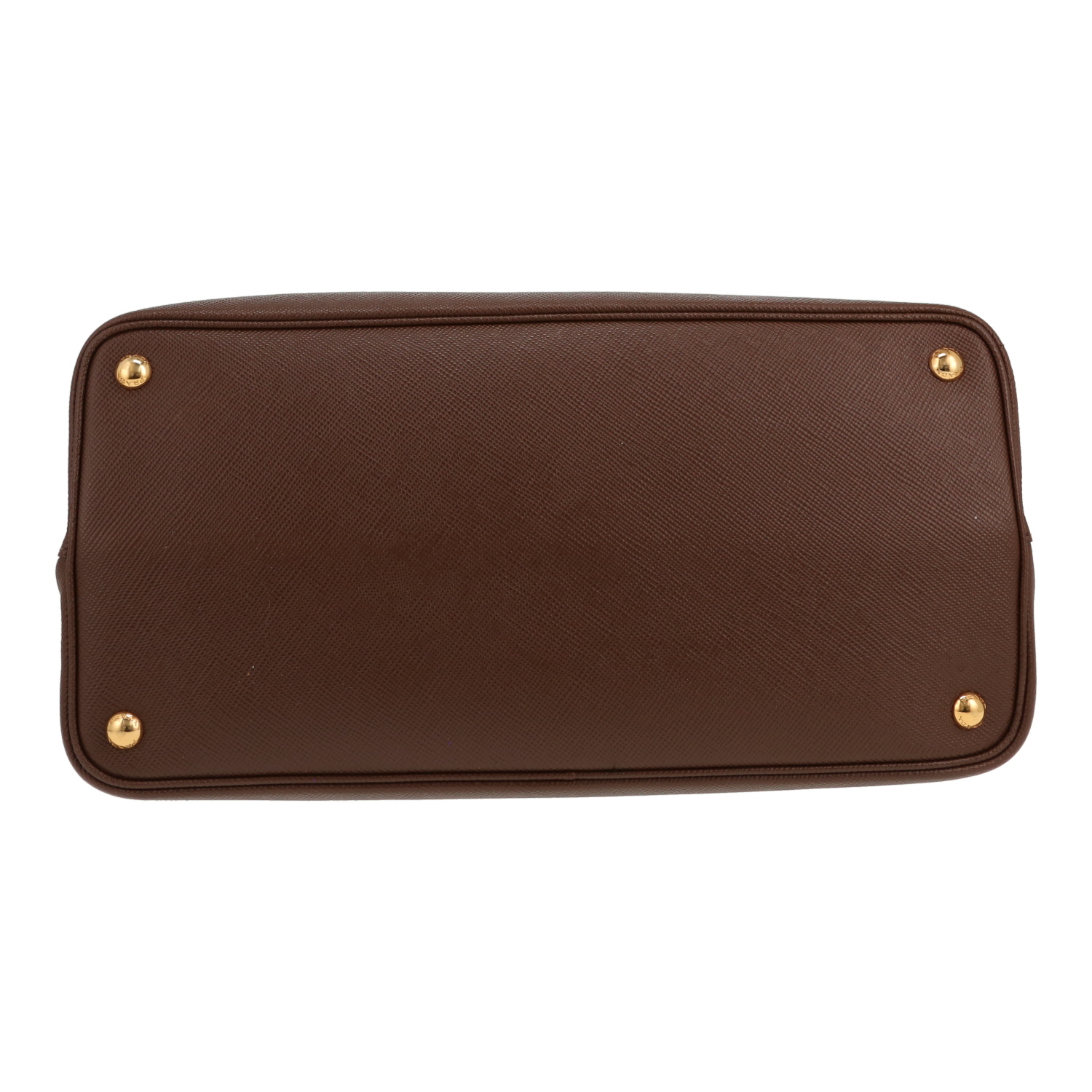 Prada medium double-compartment shoulder bag in brown Saffiano leather - Detail D1