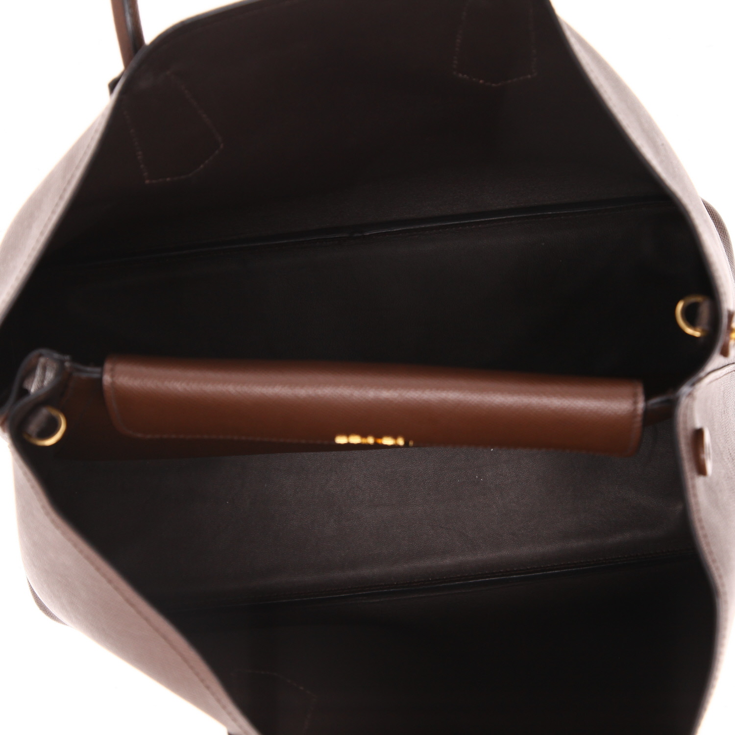 Prada medium double-compartment shoulder bag in brown Saffiano leather - Detail D3