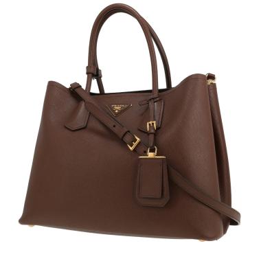 Borsa a tracolla Prada, modello Double medio, in pelle Saffiano marrone