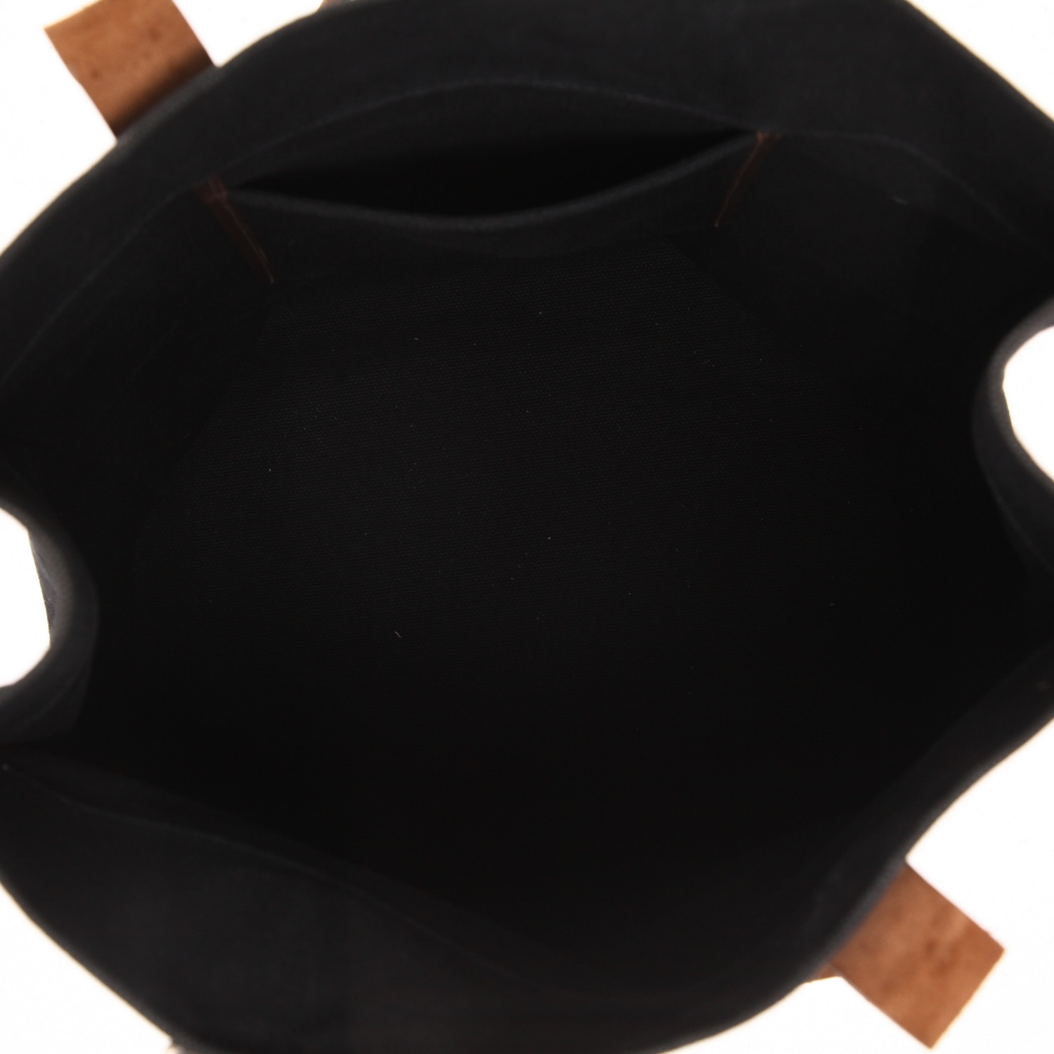 Sac cabas Hermès  Etrivière  en toile noire et cuir marron - Detail D3
