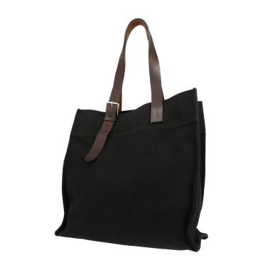 Borsa a mano Hermès «Etrivière» in tela nera e pelle marrone