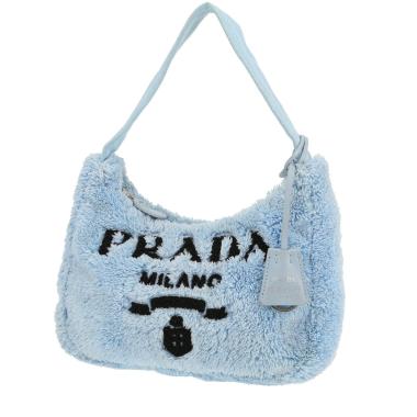 Borsa Prada Re-Edition 2000 in pelliccia sintetica blu
