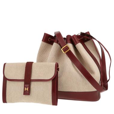 Hermès  Market handbag  in beige canvas  and burgundy leather