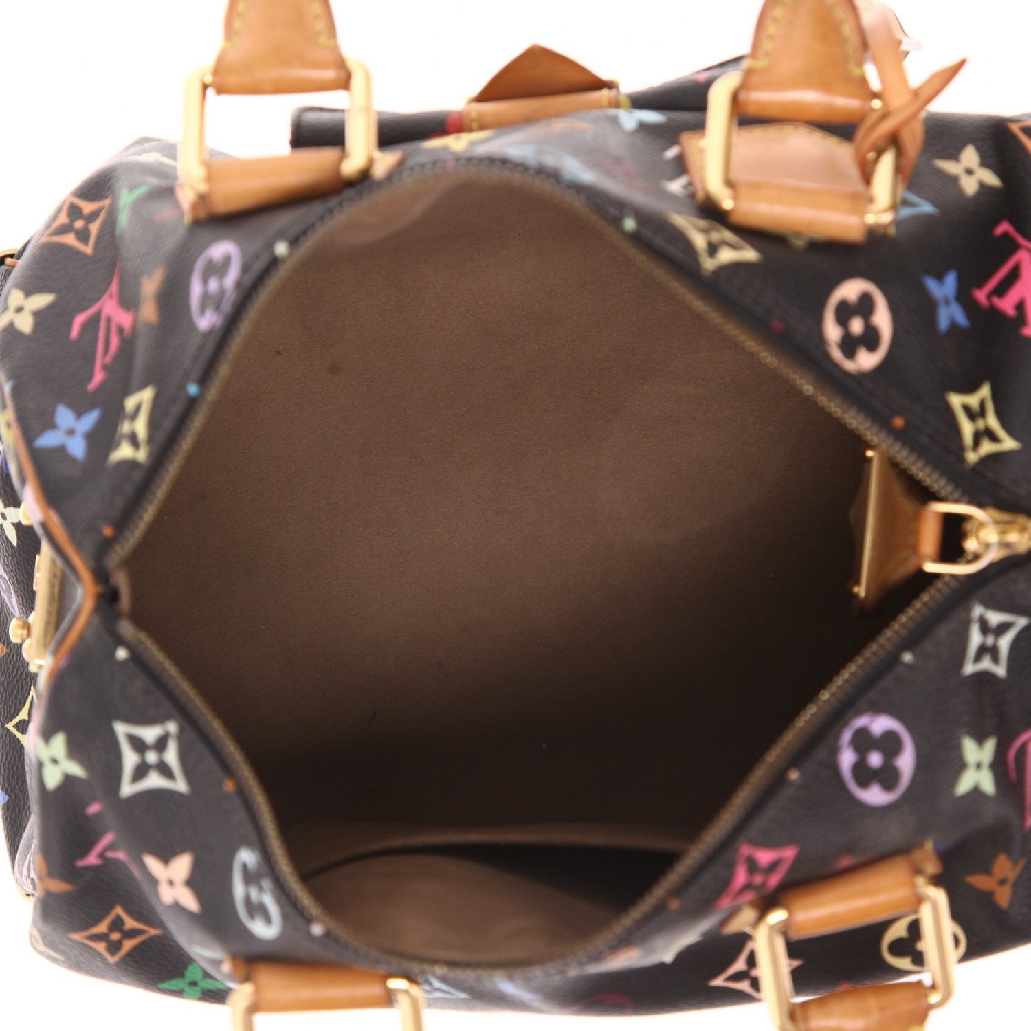 Sac à main Louis Vuitton x Takashi Murakami Speedy 30 en toile monogram multicolore et noire et cuir naturel - Detail D3