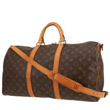 Sac de voyage Louis Vuitton  Keepall 50 en toile monogram marron et cuir naturel