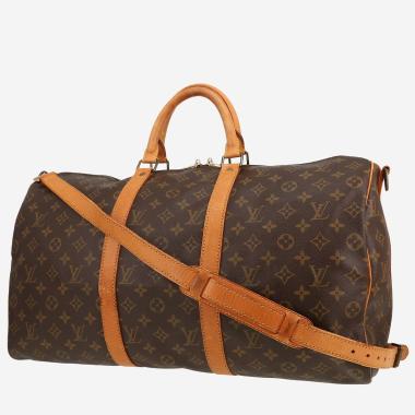 Sac de voyage Louis Vuitton  Keepall 50 en toile monogram marron et cuir naturel