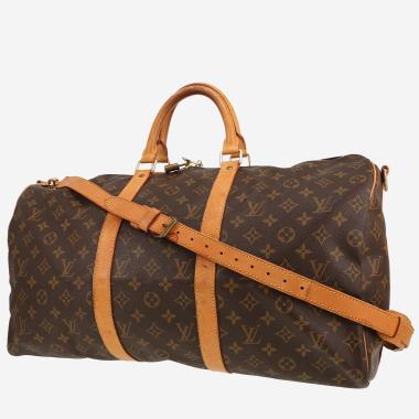 Sac de voyage Louis Vuitton  Keepall 50 en toile monogram marron et cuir naturel