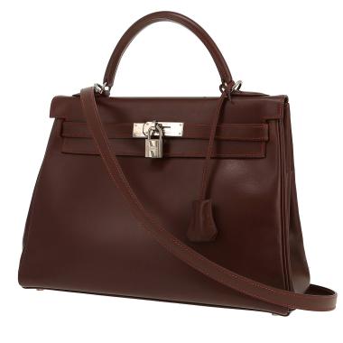 Bolso de mano Hermès  Kelly 32 cm en cuero box marrón