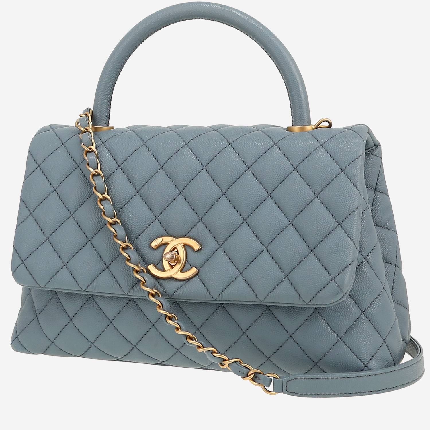Chanel  Coco Handle shoulder bag  in blue quilted grained leather