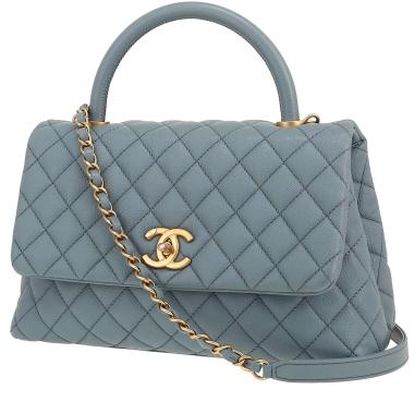 Sac bandoulière Chanel  Coco Handle en cuir grainé matelassé bleu
