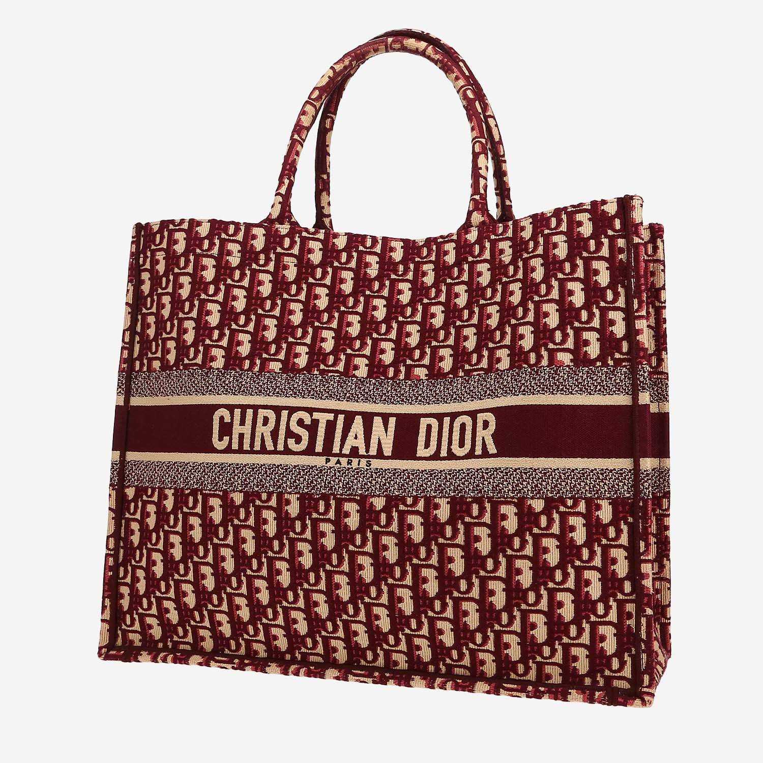 Shopping bag Dior  Book Tote in tessuto a monogramma Oblique bordeaux e beige