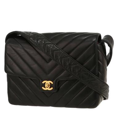 Sac à main Chanel  Vintage en cuir matelassé chevrons noir