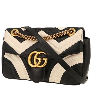 Sac à main Gucci  GG Marmont en cuir matelassé noir et blanc