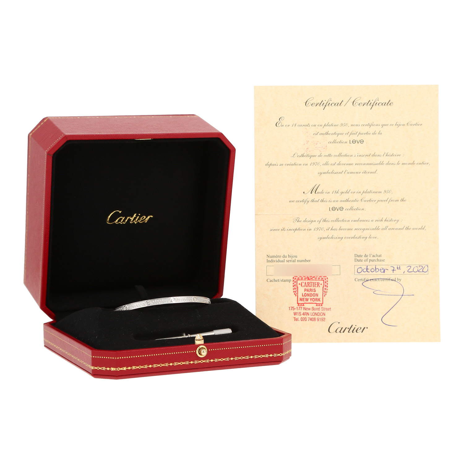 Cartier Love pavé small model bracelet in white gold and diamonds - Detail D2