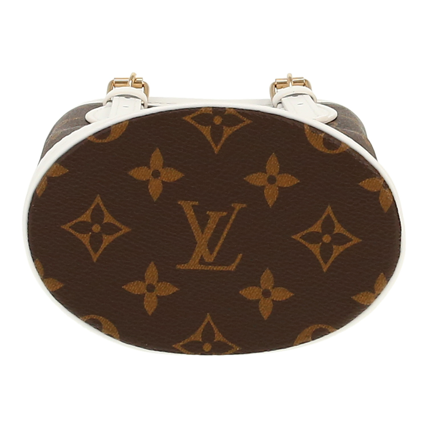 Louis Vuitton  Bucket mini  shoulder bag  in brown monogram canvas  and white leather - Detail D1