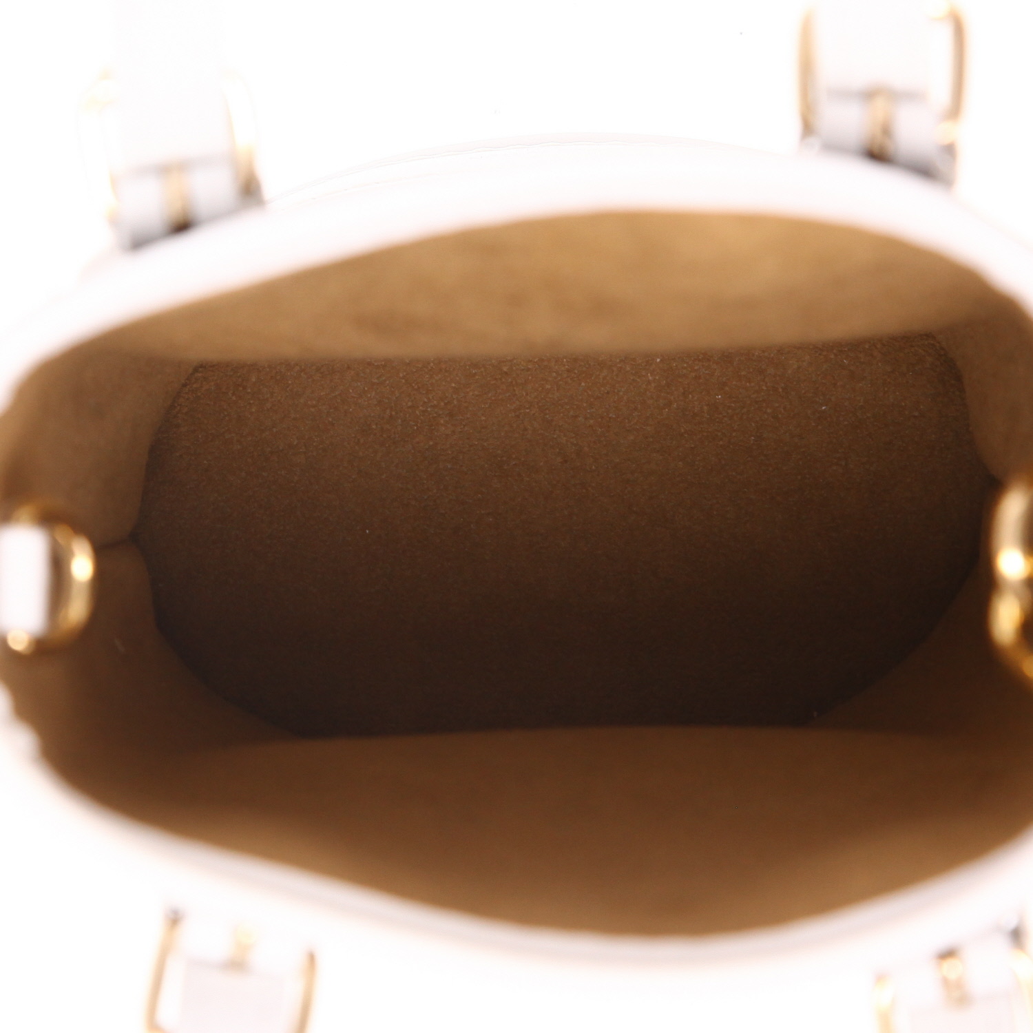 Borsa a tracolla Louis Vuitton  Bucket mini  in tela monogram cerata marrone e pelle bianca - Detail D3