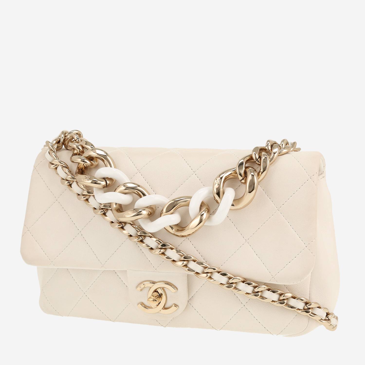 Sac bandoulière Chanel   en cuir matelassé blanc