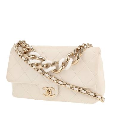Borsa a tracolla Chanel   in pelle trapuntata bianca
