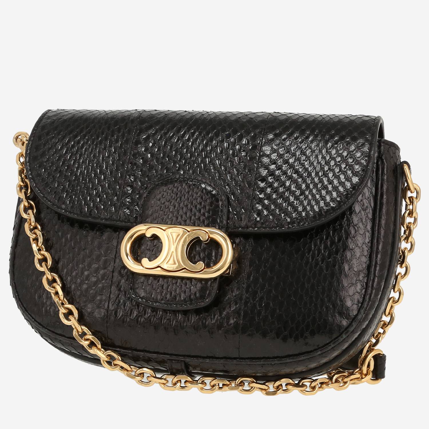 Sac à main Celine  Maillon Triomphe en python noir