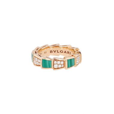 Bague Bulgari Serpenti Viper en or rose, malachite et diamants