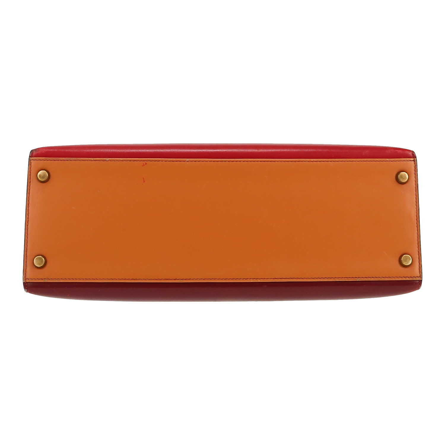 Hermès  Kelly 32 cm handbag  in burgundy, red and gold box leather - Detail D1