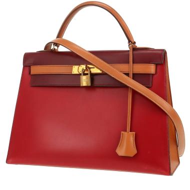 Hermès  Kelly 32 cm handbag  in burgundy, red and gold box leather