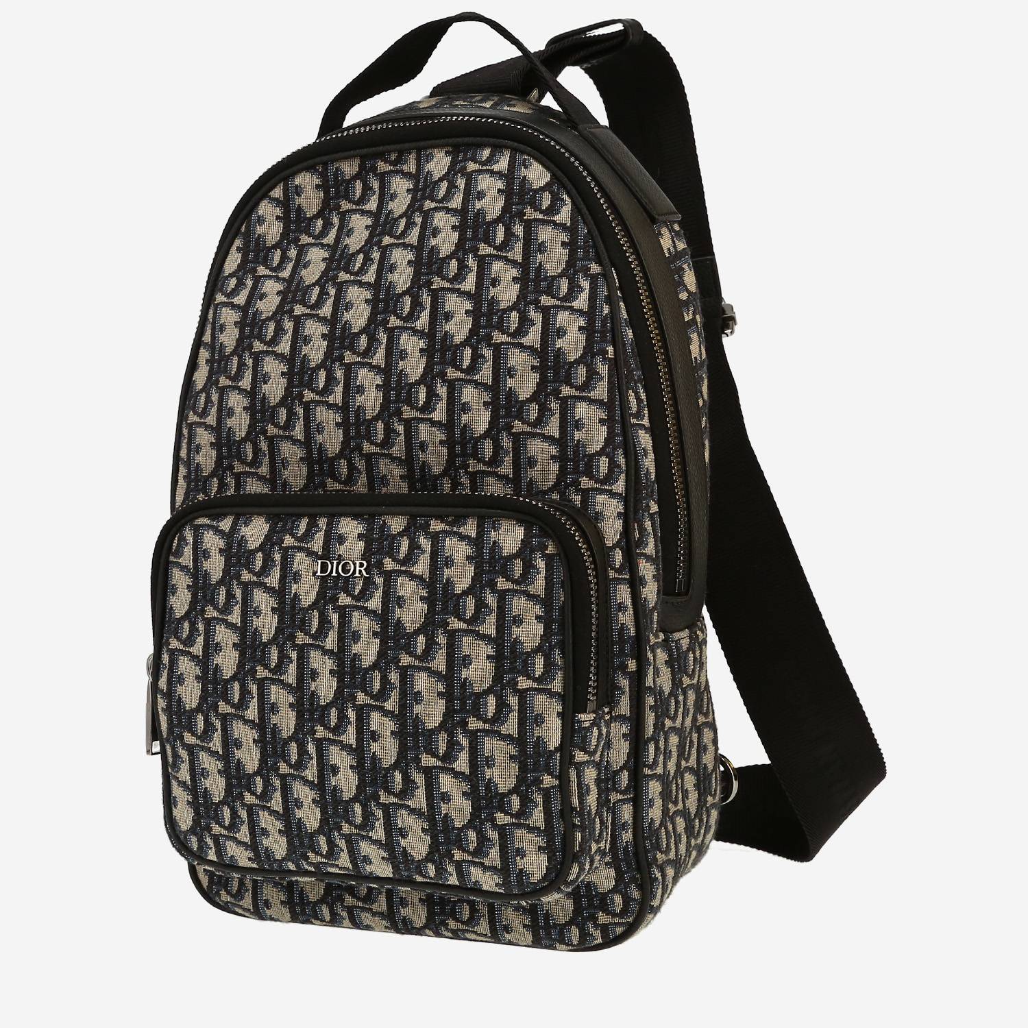 Dior   backpack  in navy blue and beige monogram canvas Oblique  and black leather