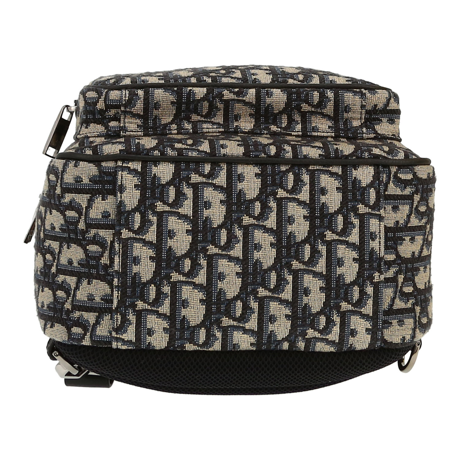 Dior   backpack  in navy blue and beige monogram canvas Oblique  and black leather - Detail D1