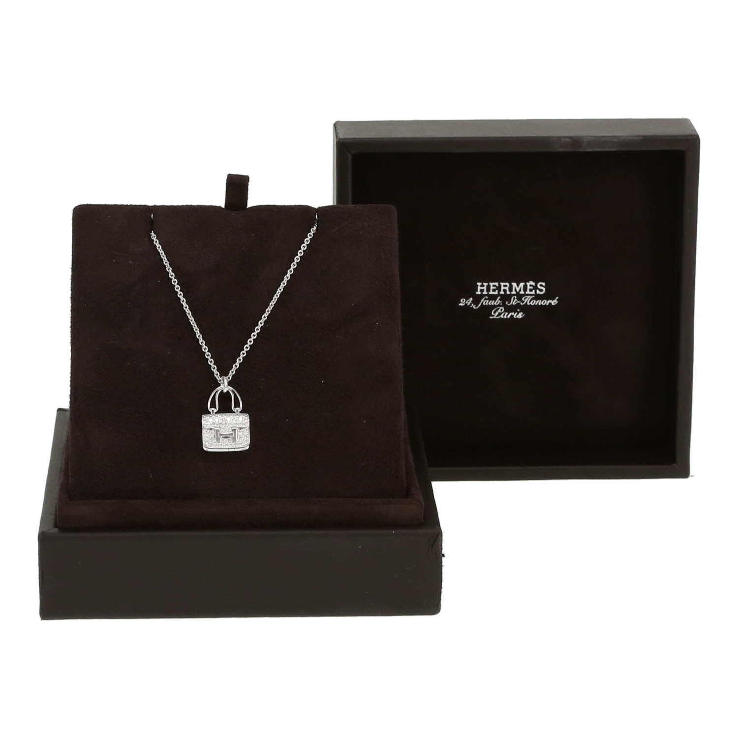 Pendentif Hermès Amulettes Constance en or blanc et diamants - Detail D2