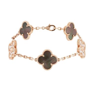Brazalete Van Cleef 
Arpels Vintage Alhambra de oro rosa, nácar gris y diamantes