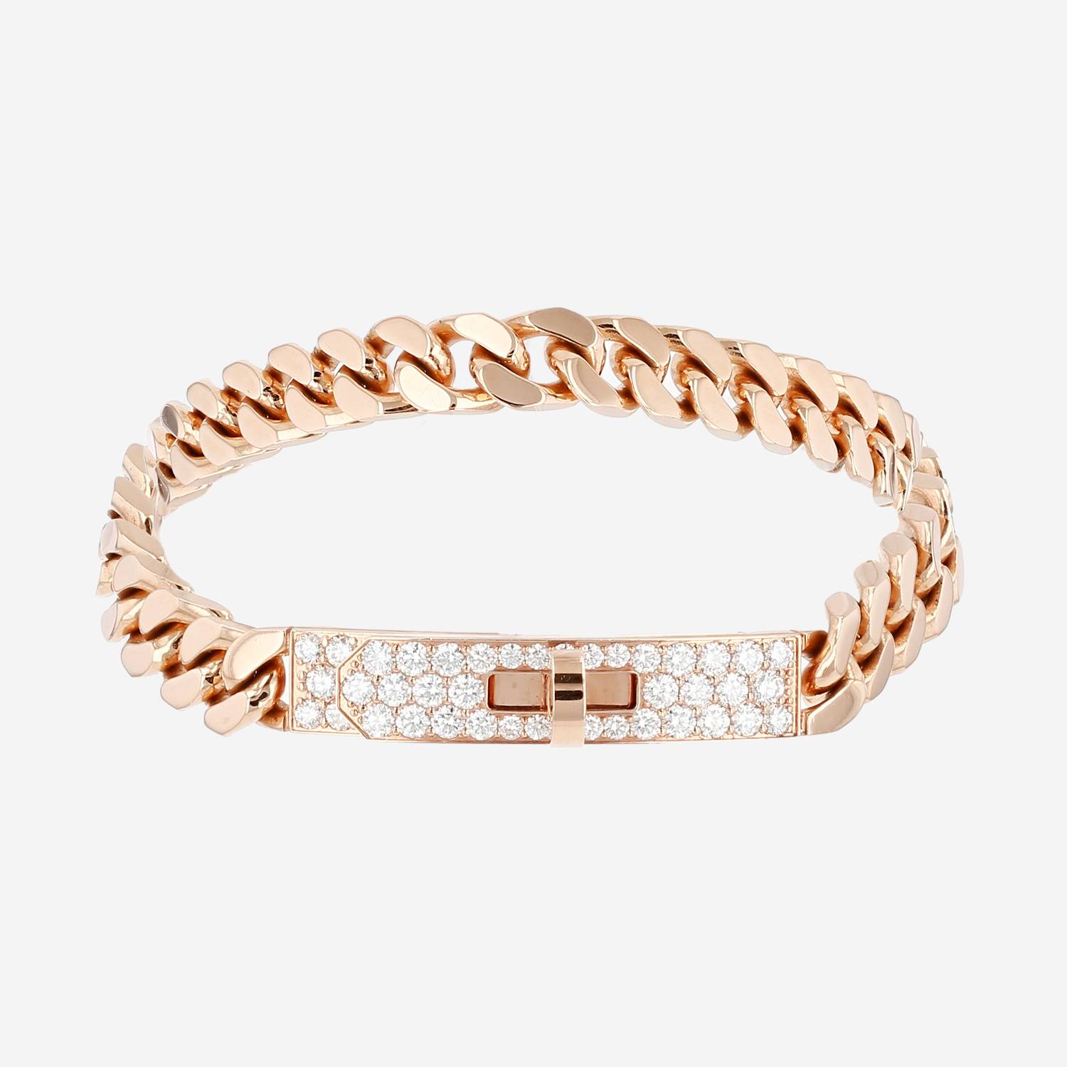 Hermès Kelly Gourmette small model bracelet in pink gold and diamonds