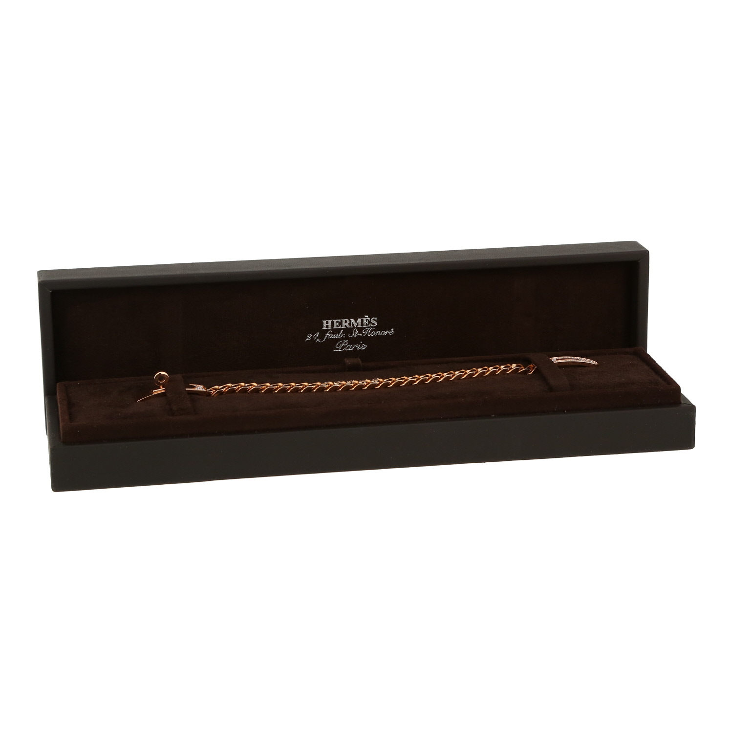Hermès Kelly Gourmette small model bracelet in pink gold and diamonds
