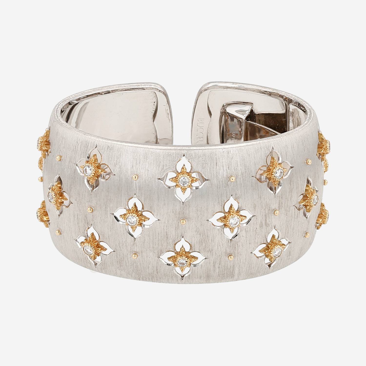 Bracelet manchette Buccellati Macri Giglio en or jaune, or blanc et diamants