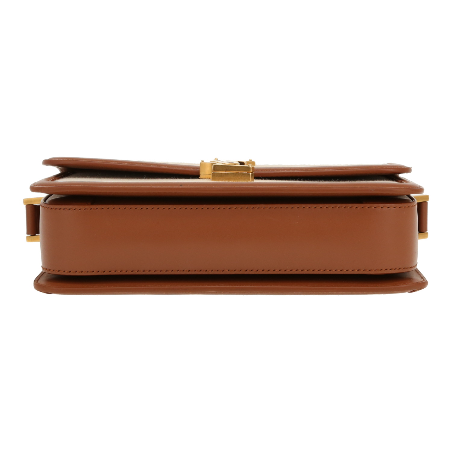 Saint Laurent  Solférino shoulder bag  in brown leather  and beige canvas - Detail D1